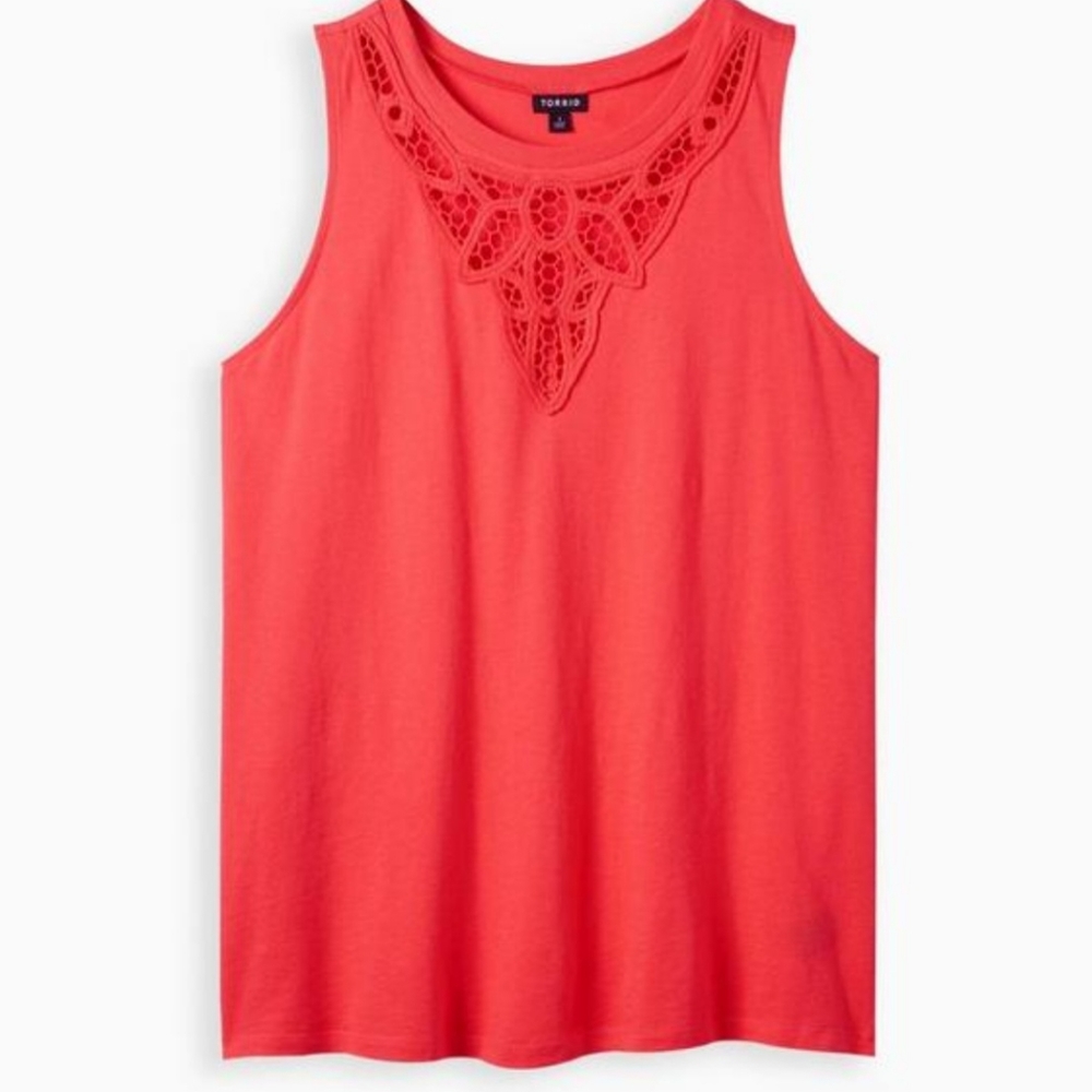 Torrid Cotton Modal Jersey Crew Neck Crochet Inset Tank